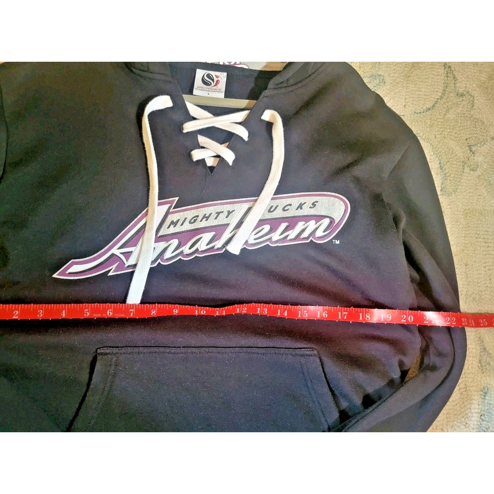 Anaheim Mighty Ducks Hoodie VTG Hooded Sweatshirt Women's Sz L Black NHL Hockey - Picture 5 of 6